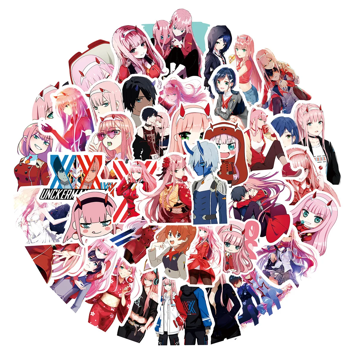 50 Stück DARLING In The FRANXX Anime-Aufkleber, niedliche Zero Two Cartoon-Mädchen-Sticker für Koffer, Wasserflaschen, Handys, Graffiti-Aufkleber – Detail 2