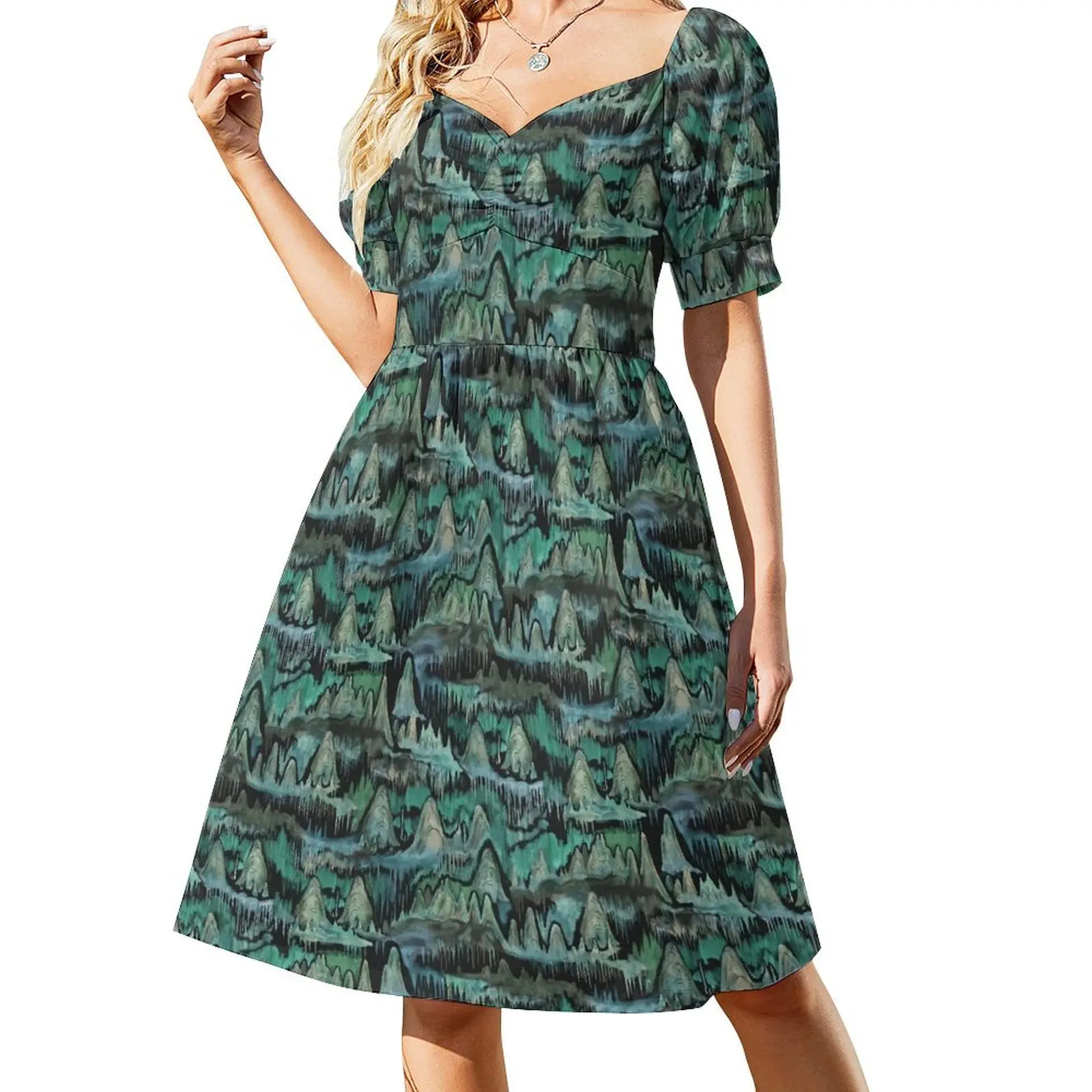 

Cave Exploration in Underground Cavern in Shades of Blue and Green Sleeveless Dress ladies dresses for special occasion