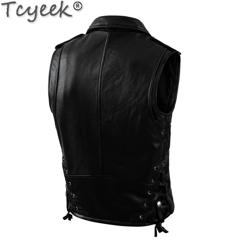 

Genuine Motorcycle Leather Vest Spring Autumn Short Tank Top Men's Clothing Fashion Cowhide Sleeveles Jacket Chaquetas