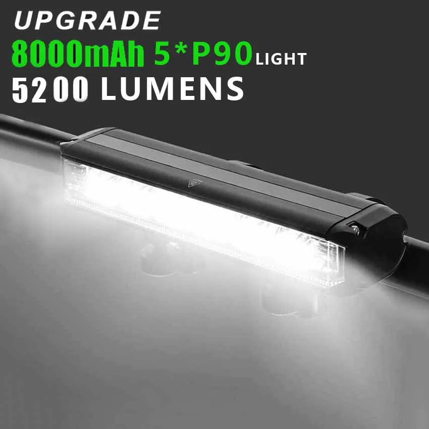 

Aluminum 8000mah 5 Led 5*P90 Bike Light For Bicycle Front 5200 Lumens Rainproof Usb C Lights 4 Modes Cycle Headlight Floodlight