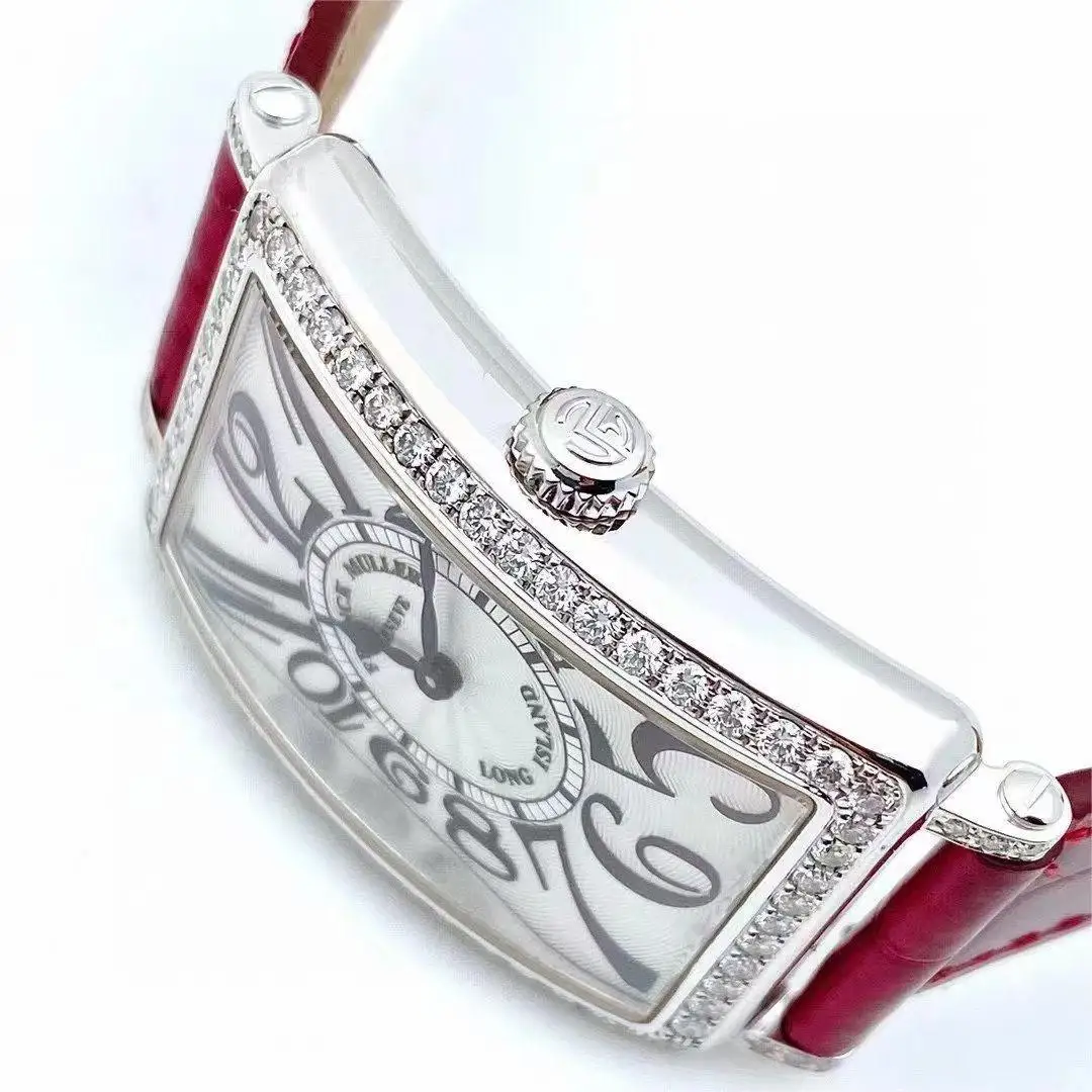 FRANCK MULLER Women's Watch Japanese Quartz Movement Set with Diamond Precision Steel Case Luxury Cowhide Strap Square Watch