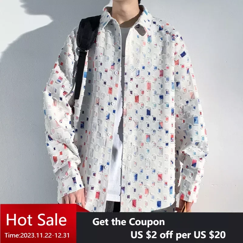 High Street Youth Boy Casual Shirts Cool Men Long Sleeve Loose All Matching Tops Checkerboard Versatile Man Shirt Oversized 5XL