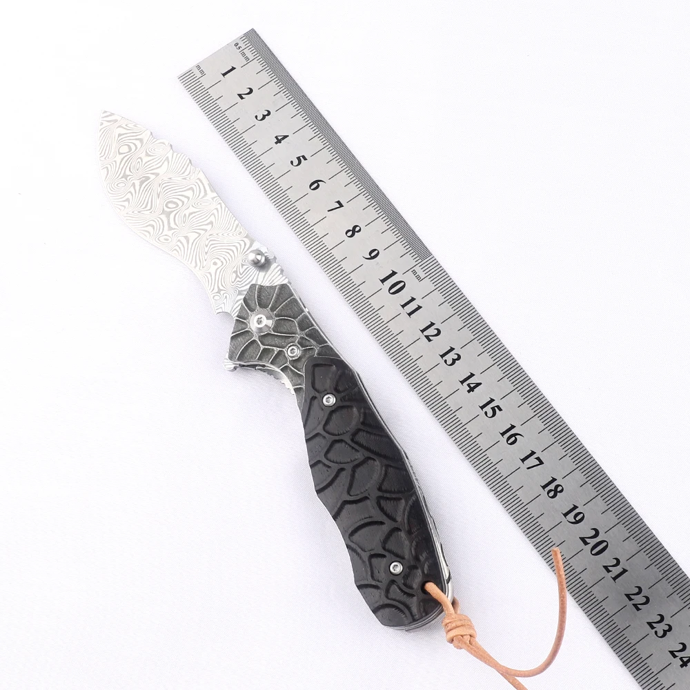 

Damascus Flap Pocket Folding Knife Men's Tactical Military Outdoor Tools Camping Survival Hunting EDC