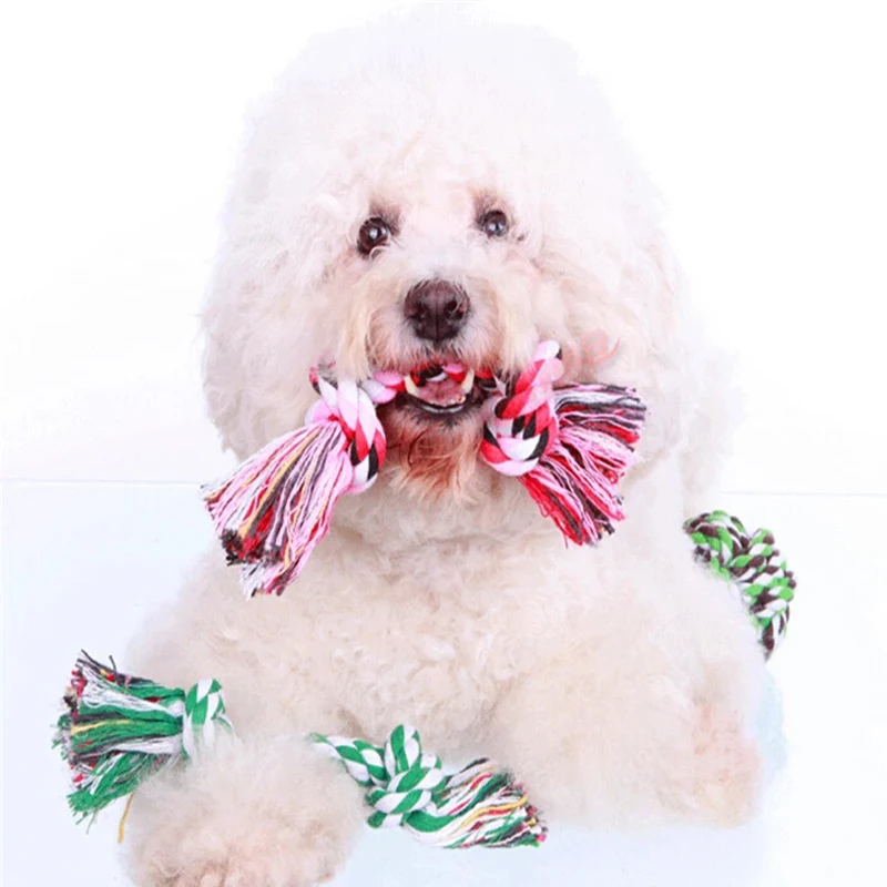 

17cm Small/Giant Pet Dog Puppy Double Knot Chew Rope Knot Toy Clean Teeth Durable Braided Bone Molar Supplies Random Color Puppy