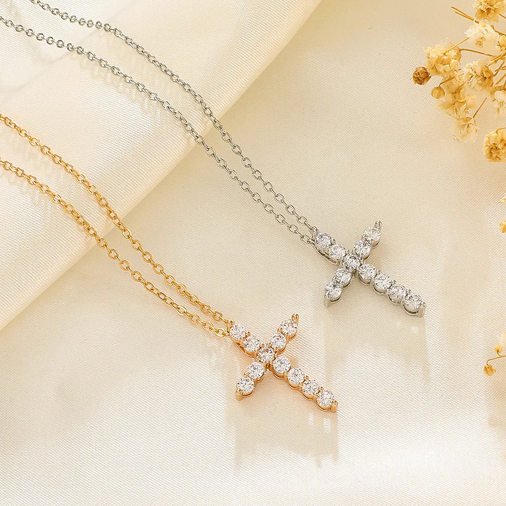 Silvery Tone Religious Cross Pendant Necklace w/ Aquamarine Blue Or Clear  Crystal Rhinestones - Walmart.com