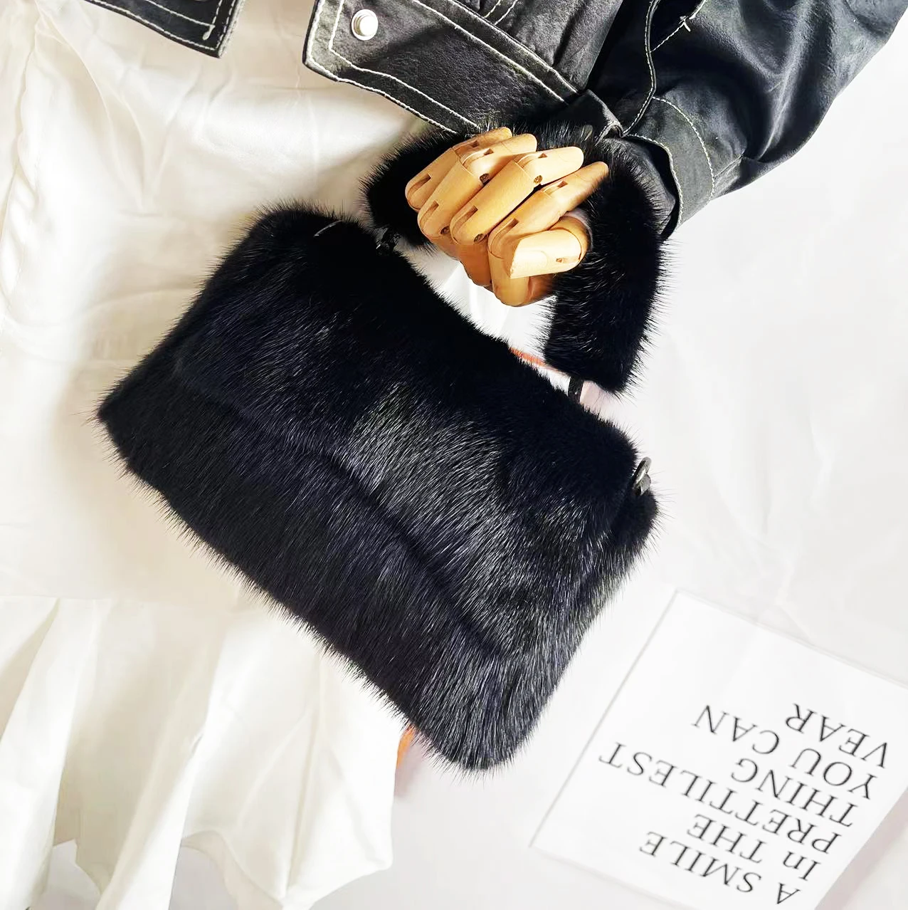 Female Mink Leather Solid Color Plush Casual Lady Handbag Shoulder Fashion Exquisite Shopping Bag_voghion.com