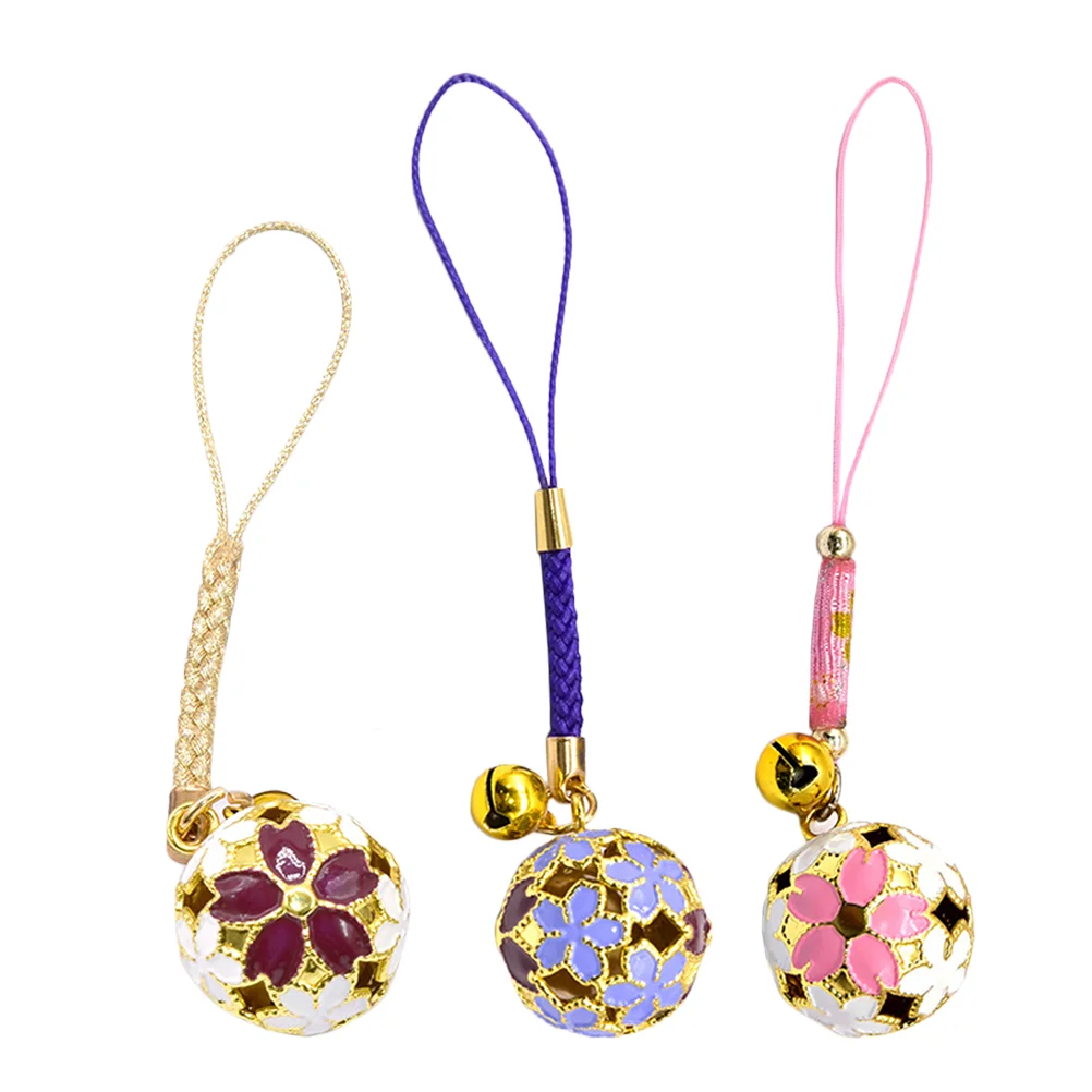 

3 Pcs Cherry Blossom Bell Phones Chains Metal Decor Small Pendants Case with Charm Key Color DIY