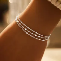 Bracelets chaîne en argent Sterling 925 scintillant pour femmes, luxe élégant, trois couches de perles géométriques, bijoux de fête de mariage 1