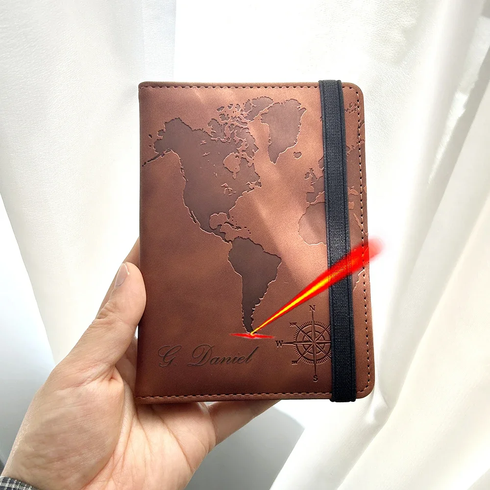 Rfid Blocking Personalised Passport Cover World Map Compass with Elastic Band Travel Essentials Passport Holder 3