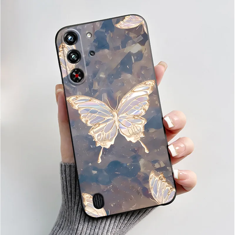 Soft Silicone Black Shell with Cute Flower Design - Protective Case