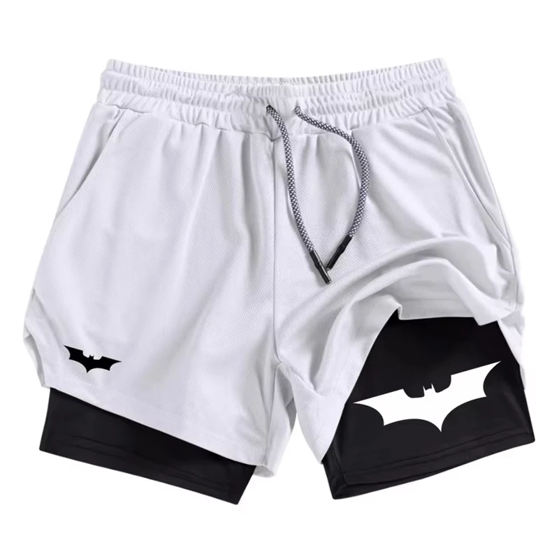 2-in-1-Sport-Shorts für Herren mit Fledermaus-Aufdruck, atmungsaktiv, schnell trocknend, Sommer-Shorts mit Handytasche, Fitnessstudio, Workout, Laufshorts, Radhose – Detail 2