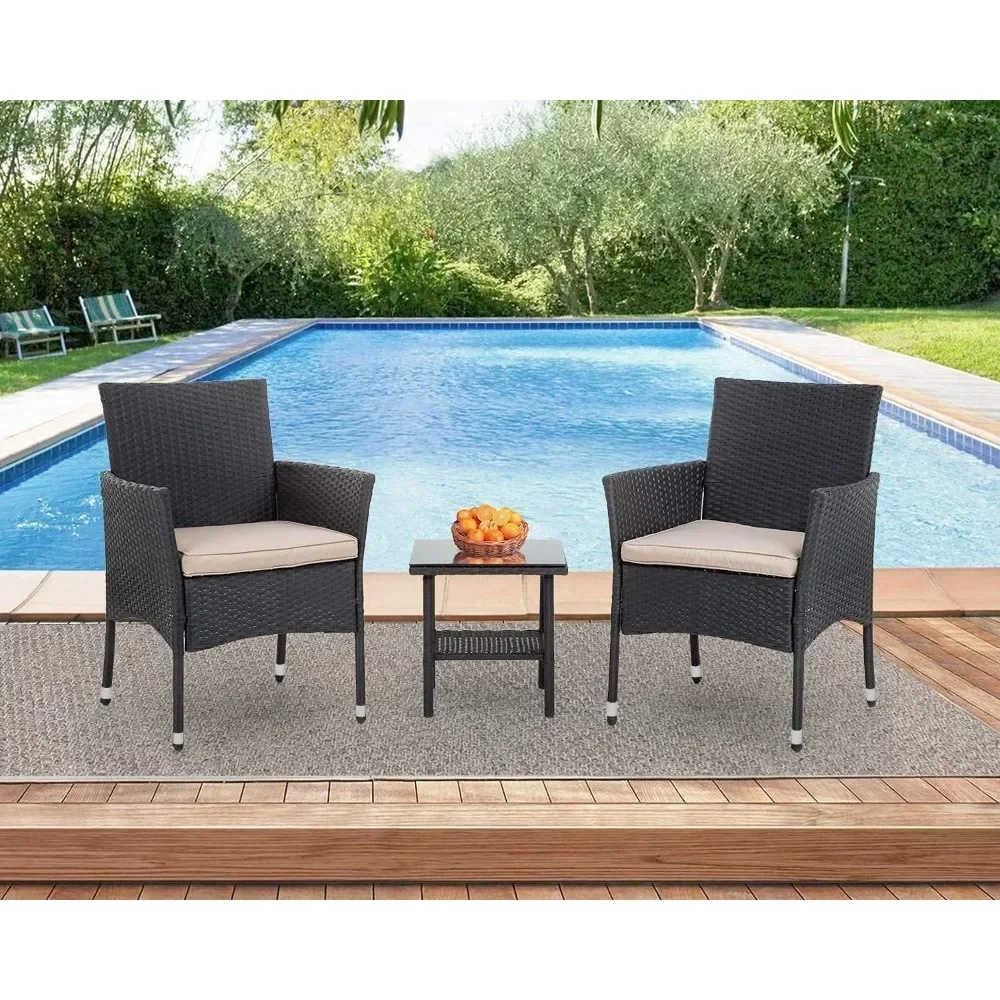 Outdoor Wicker Bistro Rattan Chair Conversation Sets Coffee Table Yard Backyard Lawn Porch Poolside Balcony outdoor bistro set outdoor table and chair set