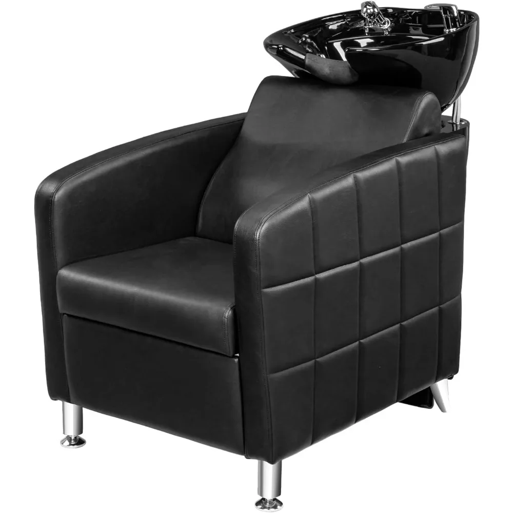 Salon Shampoo Bowl and Chair, Shampoo Chair Extra Wide Seat & Porcelain Hair Washing Sink, Unit Beauty Spa Barbershop