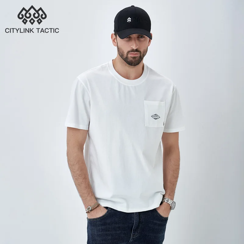 

Open Line Decorative Pocket Casual Printed Short Sleeved T-shirt