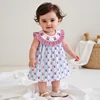 Cute Baby Girls Patriotic Sleeveless Dress with Stars and Stripes Print Ruffled Trim and Bow Detail for Independence Day 1