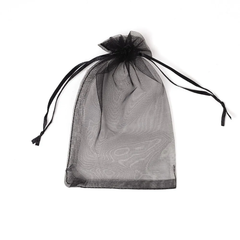 50pcs 깎아 지른 Organza 가방 블랙 메쉬 가방 Drawstring 선물 가방 보석 Goodie 캔디 웨딩 파티 호의 파우치 가방에 대 한 작은