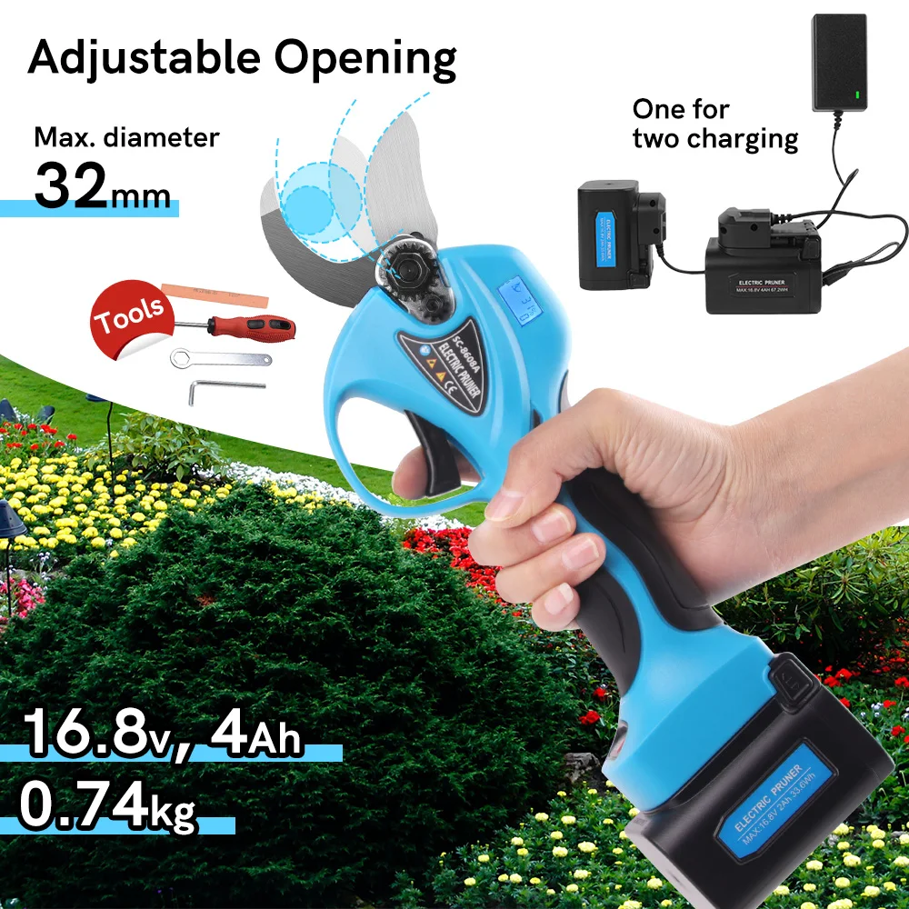 SWANSOFT Professional Cordless Electric Pruning Shears With 2PCS 16.8V 4Ah Lithium Battery 30mm Adjustable Cutting Diameter 2
