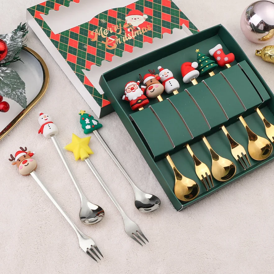 4/6pcs New Year 2024 Merry Christmas Spoons Xmas Party Tableware Ornaments Decorations For Home Table Navidad Noel Gift