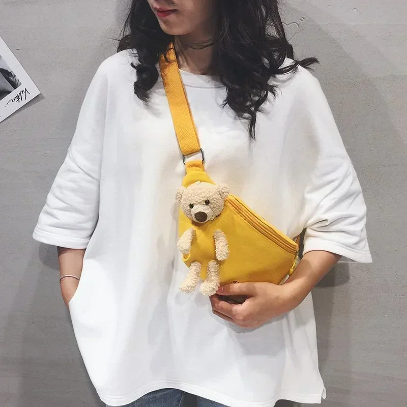 Kids New Fashion Canvas Waist Bags Letter Bear Large Capacity Designer Crossbody Belt Bags Banana Hip Money Pouch Chest Bags 3