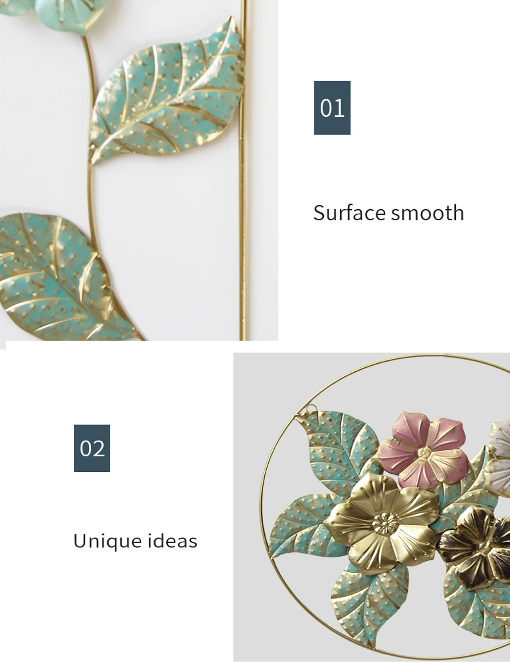 Nordic Flower Wall Decor Ornament Iron Light Luxury Round Colorful Leaf Wall Han
