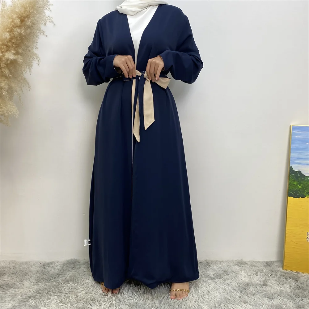 Middle Eastern Muslim fashion women in Dubai exploded selling clean color double-sided wear with pocket lace cardigan robes