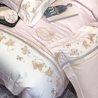 Parure de lit brodée papillon doré 100% coton, ensemble de literie de luxe, housse de couette et de drap-housse athlon, taies d'oreiller, textile de maison 4