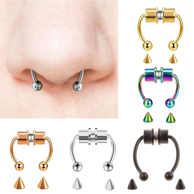 

Multi-color Horseshoe Fake Nose Ring Hoop Non-Piercing Nose Ring Septum Nose Ring Jewelry Decor Gift for Female 40GB