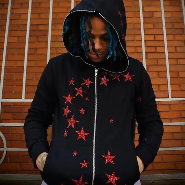 Gothic Hoodie Hip Hop Rhinestone Star Full Zip Hooded Sweatshirt Y2K  Clothes Punk Top Vintage Cardigan Jacket Streetwear Coat - AliExpress