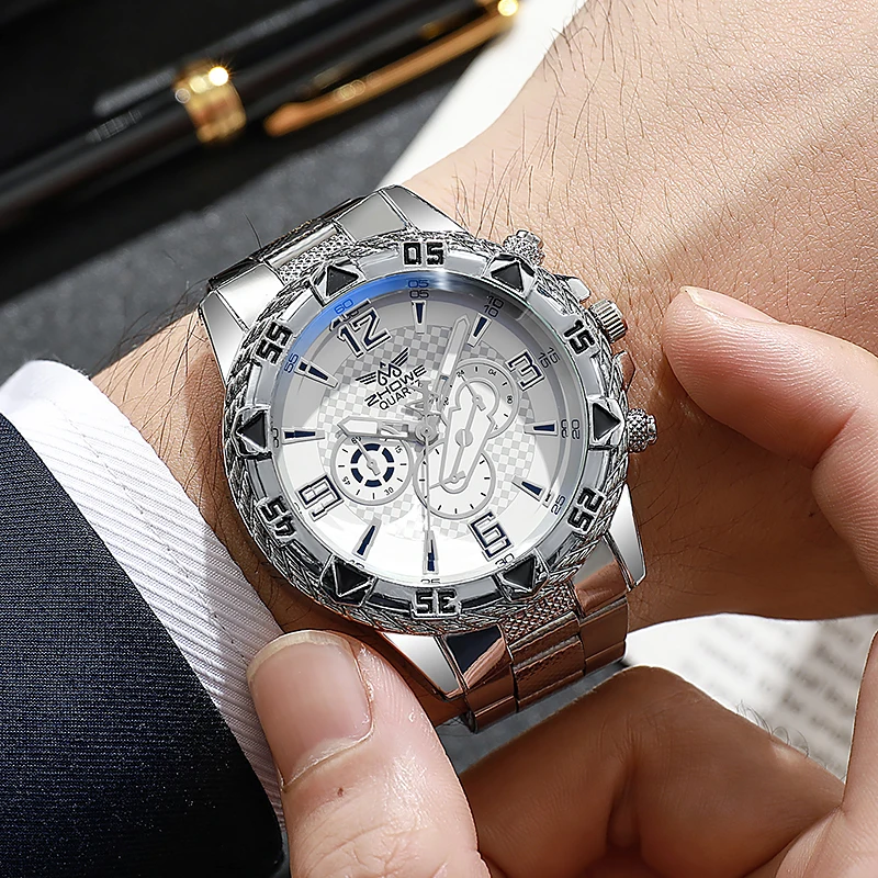1pc Men's Business Watch Fashion Stainless Steel Men's Sports Quartz Watch 3