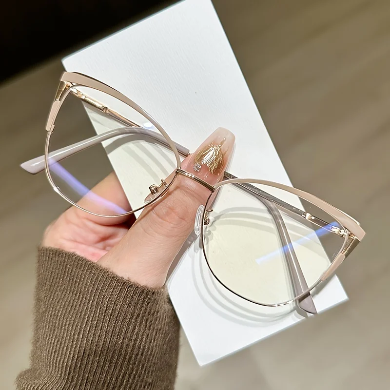 Blue Light Blocking Glasses - Large Oval Frame, Fashionable Black with Gray Shaded Arms