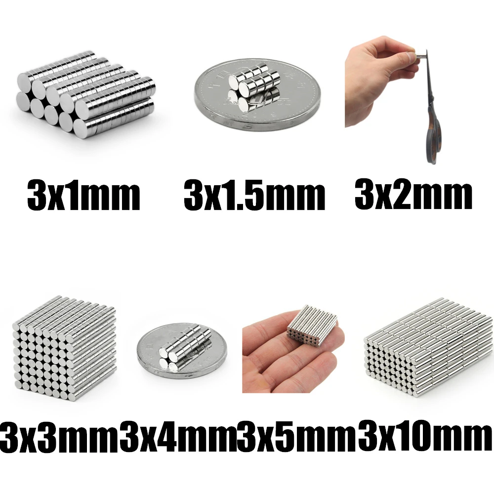 50-1000 шт. 3x1 3x1,5 3x2 3x3 3x4 3x5 3x10 мм N35 NdFeB Круглый Магнит сверхмощный сильный постоянный магнитный имановый диск