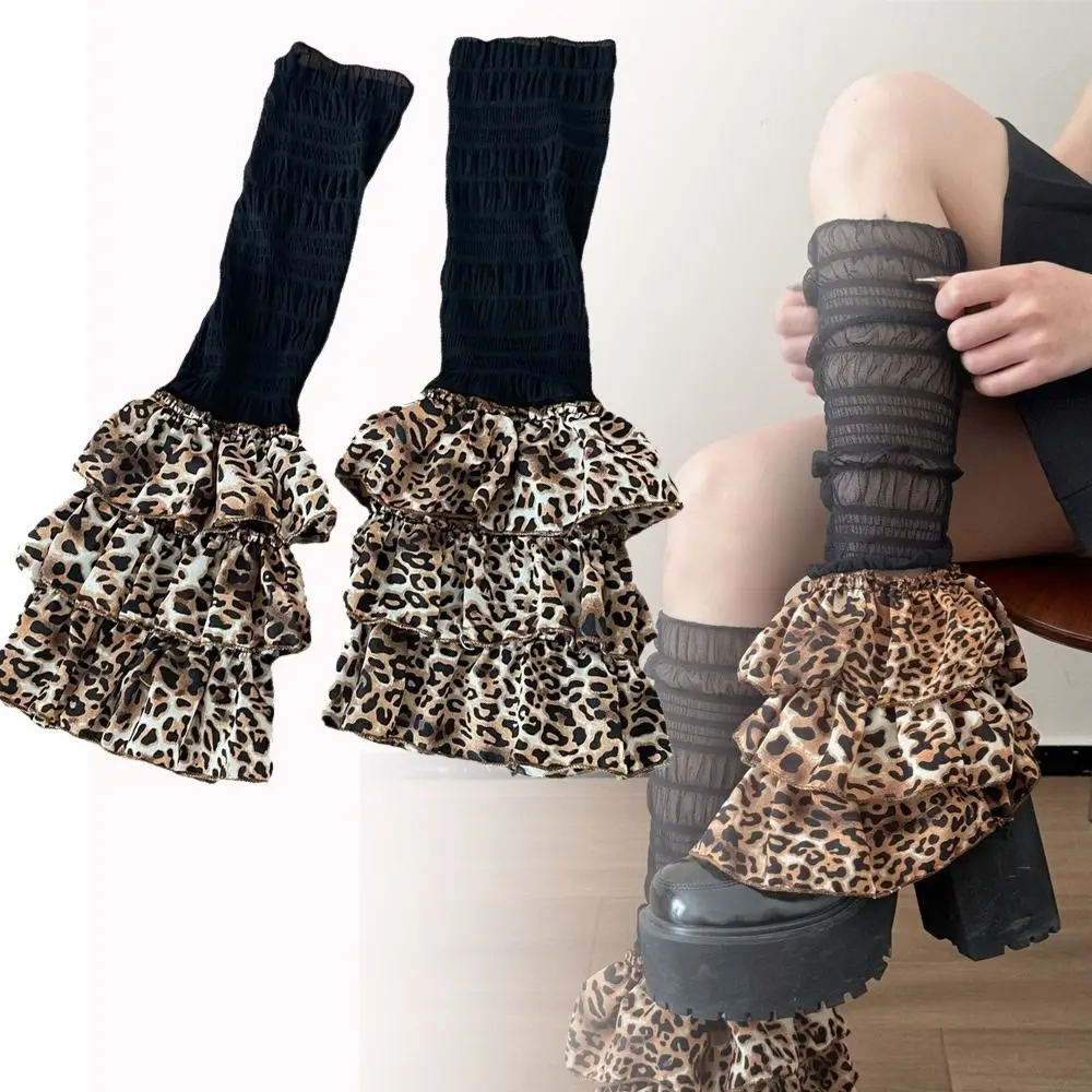 Jambières froncées à imprimé léopard pour filles, chaussettes chaudes à plusieurs niveaux Harajuku, chaussettes de mollet en maille, chaussettes de botte épicées, hiver - AliExpress