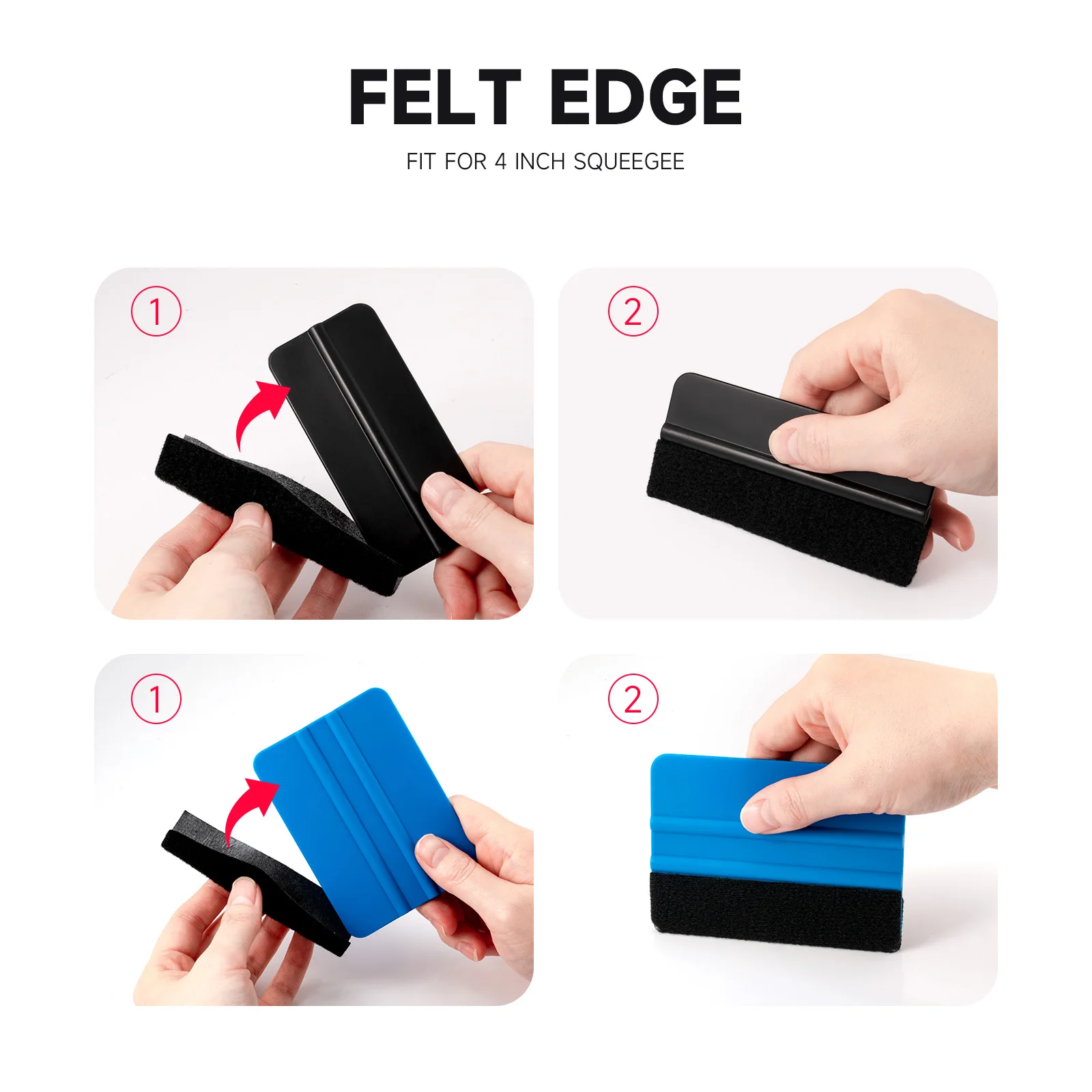 FOSHIO 10pcs Spare Fabric Felt Edge Protector For 10cm Squeegee Carbon Fiber Wrap Car Film Scratch-Less Cloth Window Tint Tools