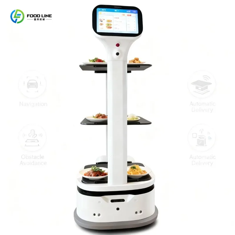 Robot Autonomo per Consegna Cibo a Ristoranti, Pallet Multi-Livello Stabili, Carico Massimo 15kg, Durata di Standby 6-8 Ore - immagine 2