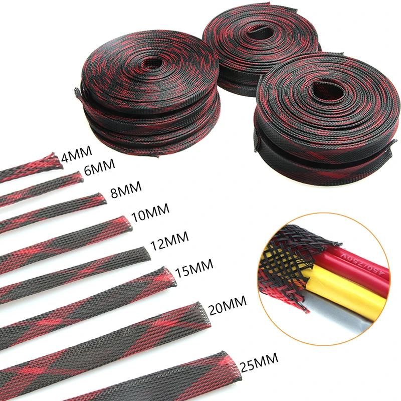 Braided Expandable Cable Loom Auto Harness Wire Sleeving Sheathing RED 15mm 