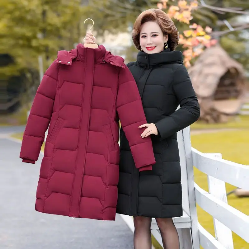 

Winter Jacket Women Parka Coat 2023 New Style Long Sleeves Cotton Padded Jacket Hooded Thicken Female Parkas Snow Wear Coat D505