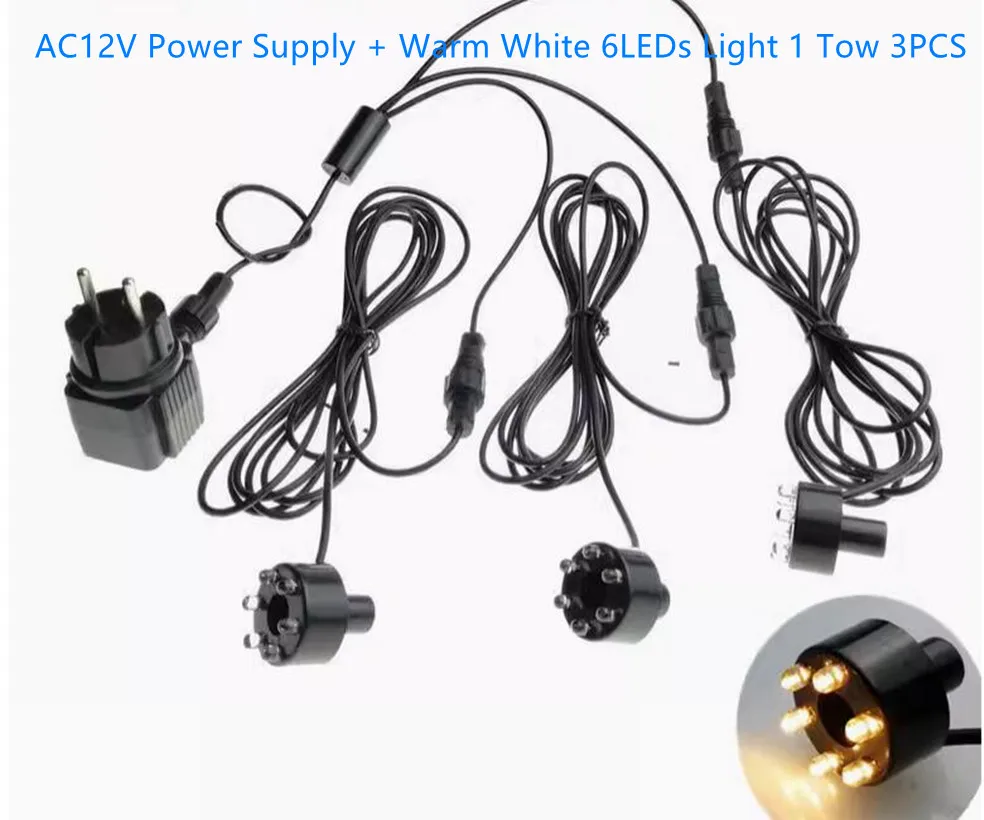 수중 3 in 1 6 LED 조명 링, 분수 물고기 연못 물 정원용, AC12V 어댑터, 암석 장식