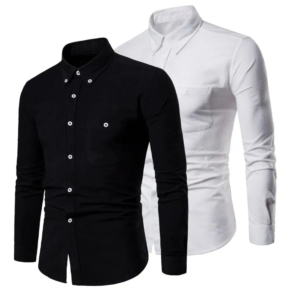 

Men Thin Shirt Men Shirt Men's Slim Fit Spring Summer Shirt with Turn-down Collar Single-breasted Design Patch for Comfort