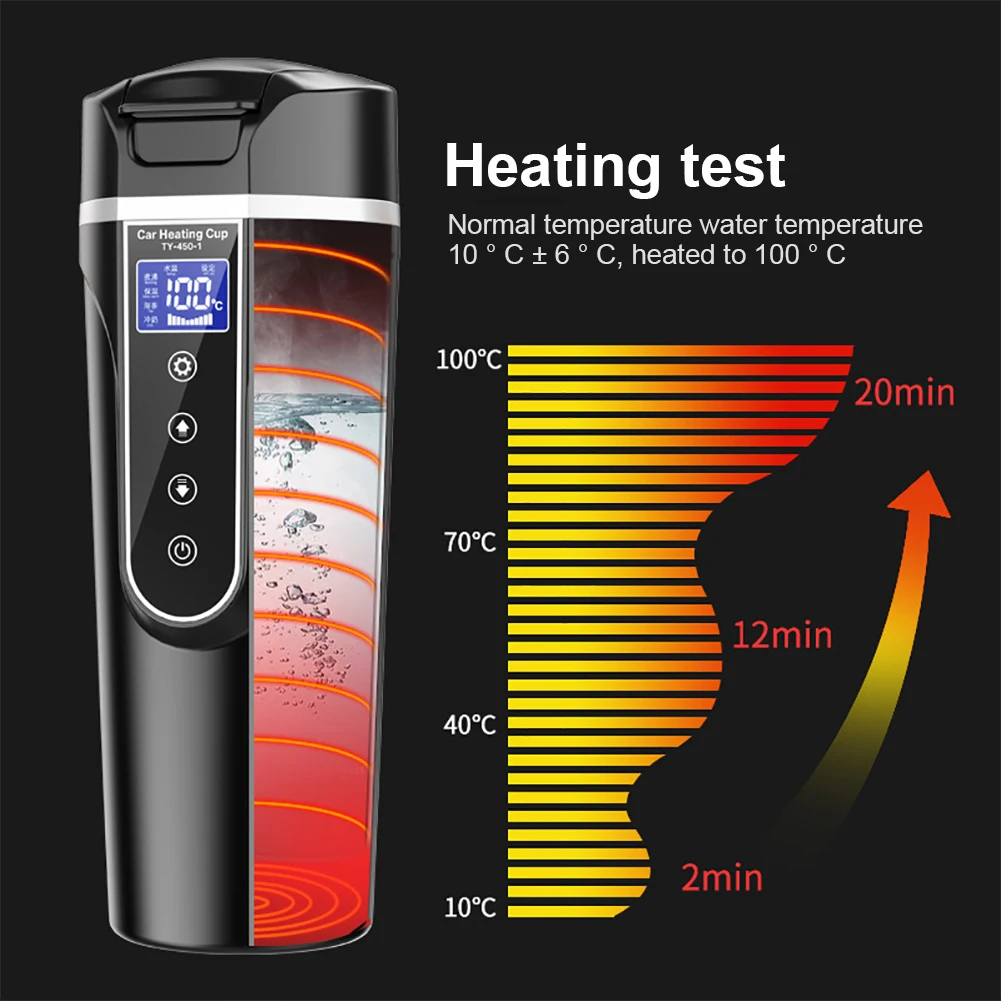 12V/24V 차량용 스마트 머그컵 디지털 자동차 가열컵 500ML 지능형 가열 주전자 온도 조절 기능 차량용품