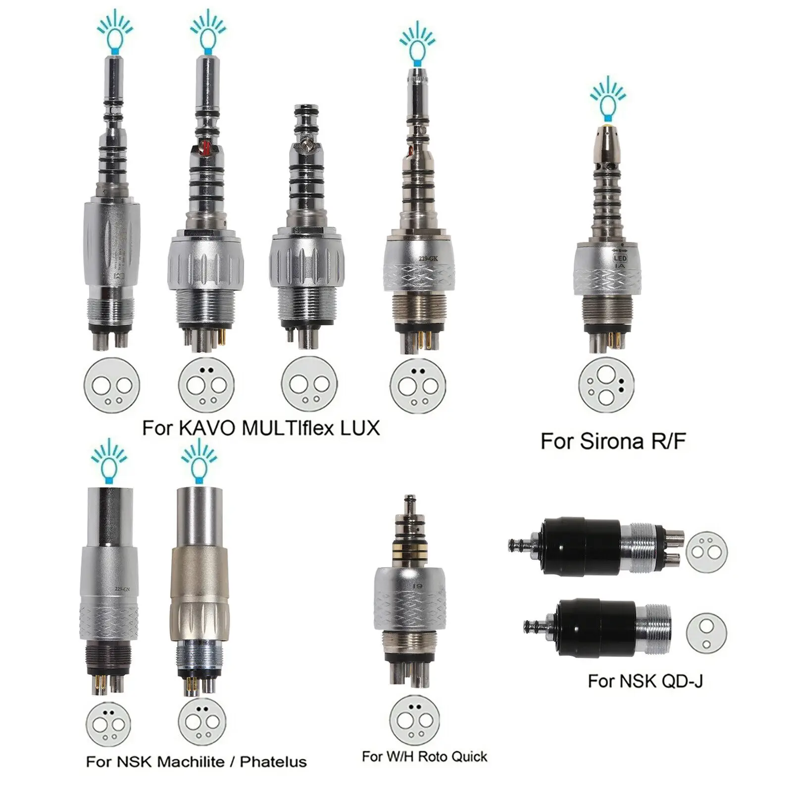 

Dental (LED Fiber Optic) Quick Coupler Coupling 2/4/6Hole Fit KaVo Sirona NSK Coxo High Speed Handpiece