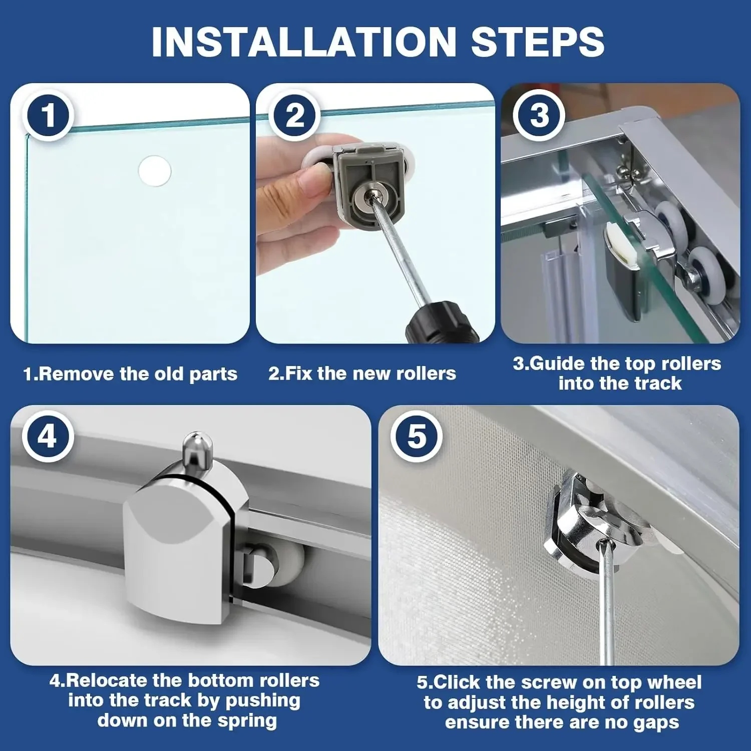 Shower Door Rollers 23mm Zinc Alloy Shower Door Wheels Curved Rollers Anti-Collision Block Bathroom Accessories