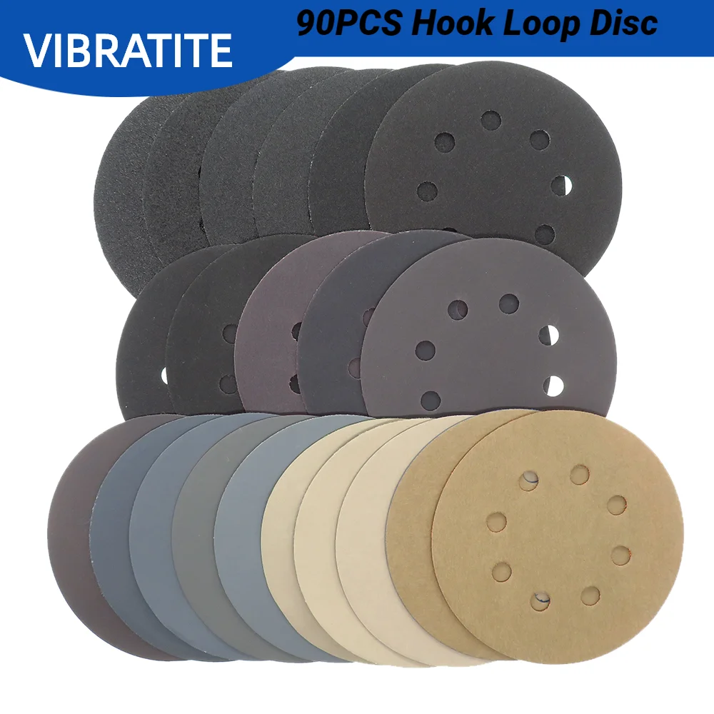 

90 Pieces 5 Inch Sanding Discs Wet Dry Hook and Loop 240-3000 Grit 8 Holes Orbital Sander Paper 125mm Car Flocking Sandpaper