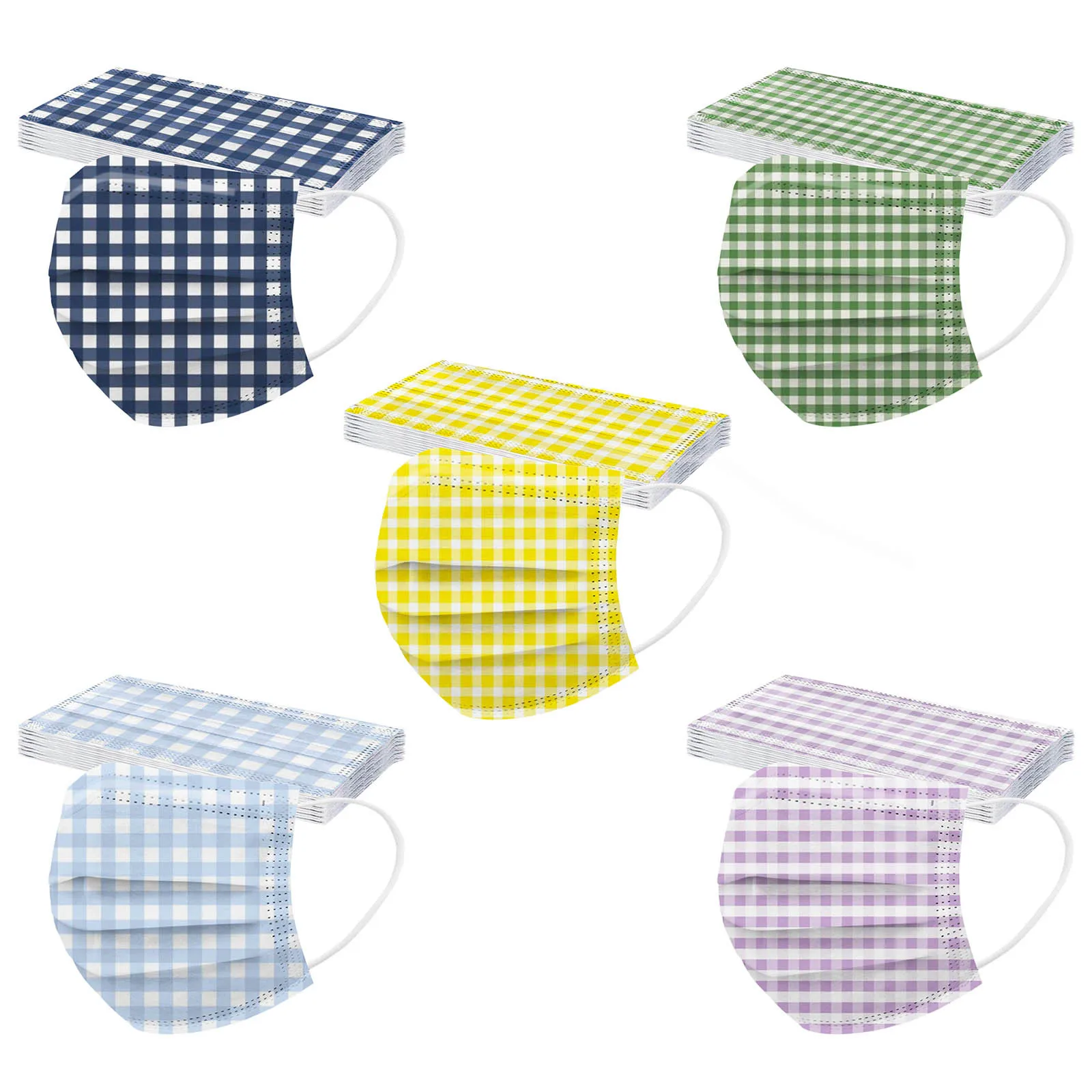 50PCS Adult Lattice Printing Ddust-Proof 3-Layer Disposable Protective Mask Outdoor Dust-Proof Face Protective Mask Disposable