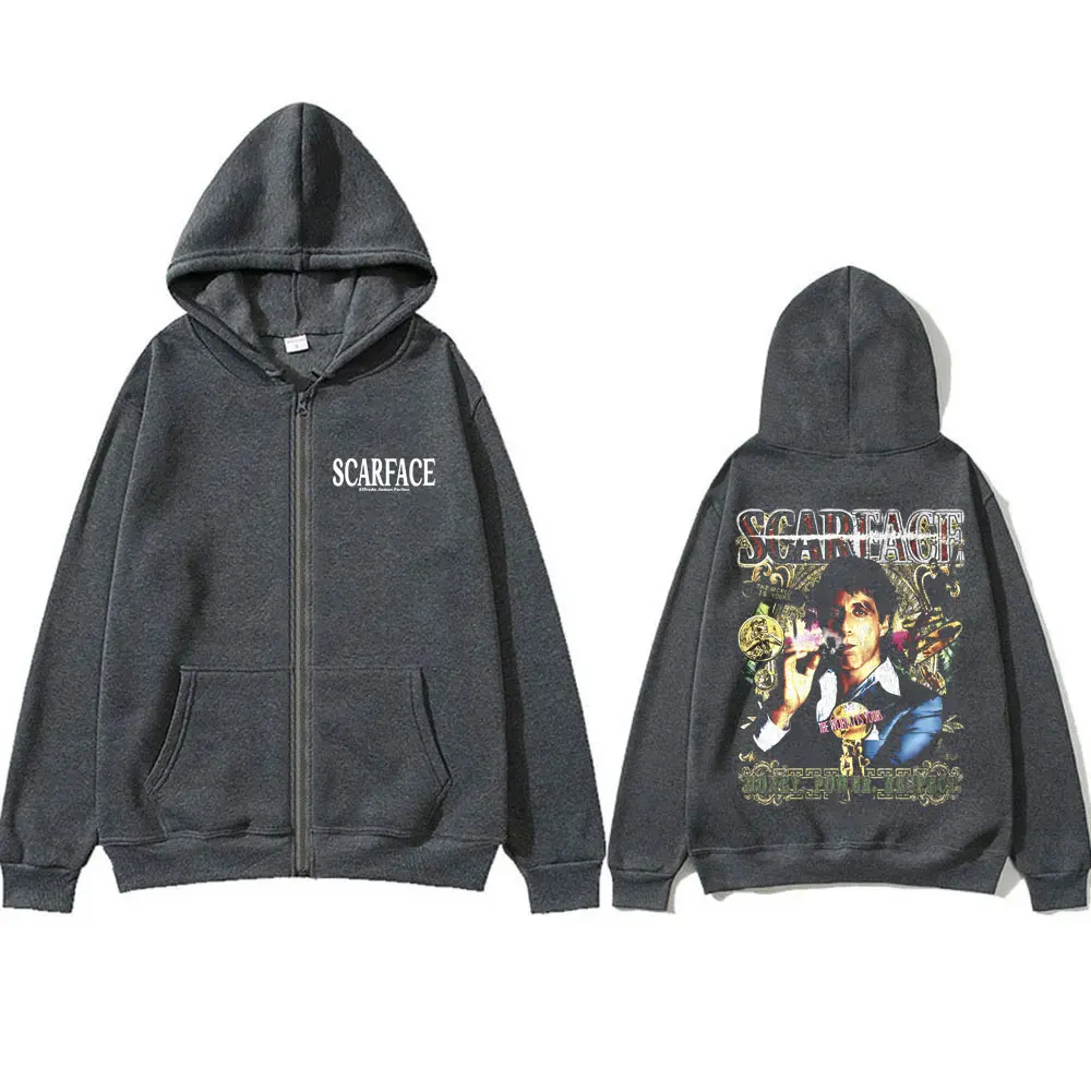 Vintage Movie Scarface Tony Montana Al Pacino Zipper Hoodie Men Women Casual Oversized Zip Up Jacket Men's Black Zip Up Hoodies