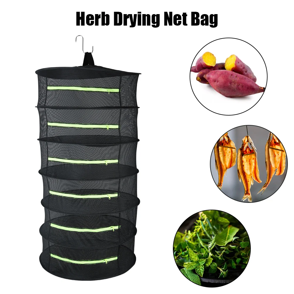 

Folding Dry Rack Dryer Mesh Bag Hanging Basket Herb Drying Net Layers Drying Net for Herbs For Flowers Buds Plants with Zipper