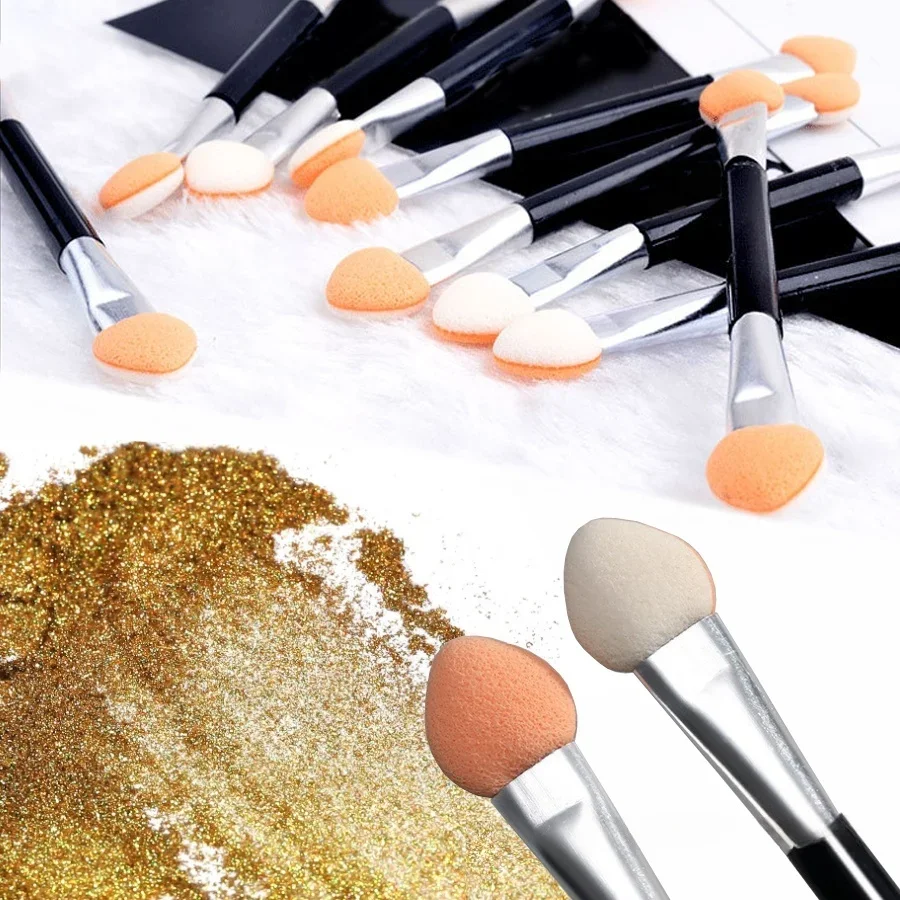 10Pcs Double-Sided Nail Powder Sponge Brush Mirror Chrome Pigment Eyeshadow Stick Applicator for Beauty Makeup