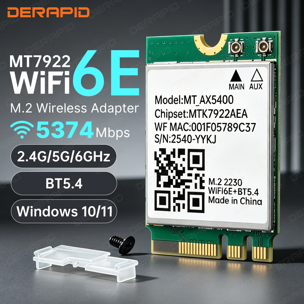 WiFi 6E MT7922 M2 무선 카드 5374Mbps 블루투스 5.4 트라이 밴드 ..