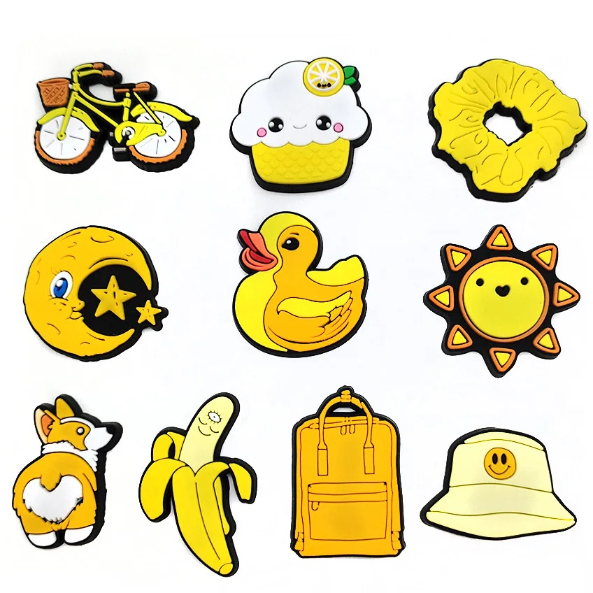 

10PCS PVC Yellow Style Series Croc Charms Shoe Decorations Accessories Suitable for Men Women and Kids for Gifts Shoe Flower