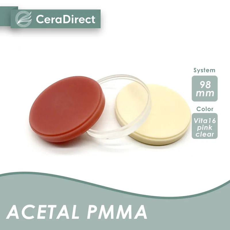 

Acetal/Flexible 98mm PMMA Disc Pink/Clear/VITA16 Dental Lab Supplies Open System CADCAM Milling Blank