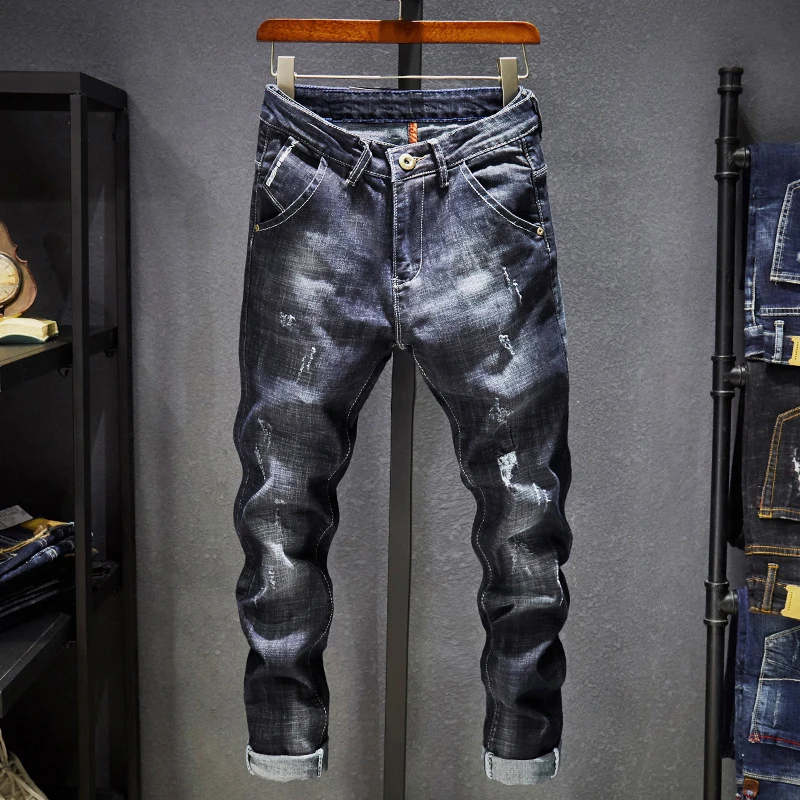 KSTUN Ripped Jeans Men Dark Blue Stretch Slim Fit Distressed Streetwear Denim Pants Casual Retro Biker Jeans Man Trousers Hiphop 2